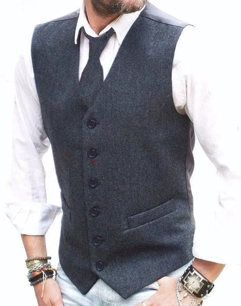 Mens Wool Donegal Tweed Blend Blue Fleck Waistcoat Vest -  S M L Xl Xxl 3xl 4xl LLoyd Attree & Smith