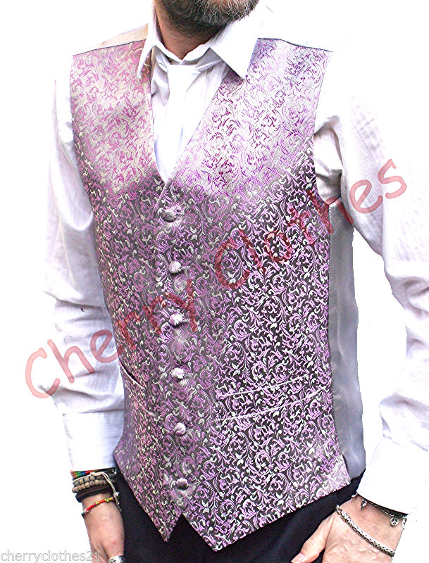 Mens Lilac Pink Silver Grey Wedding Waistcoat Vest All Sizes