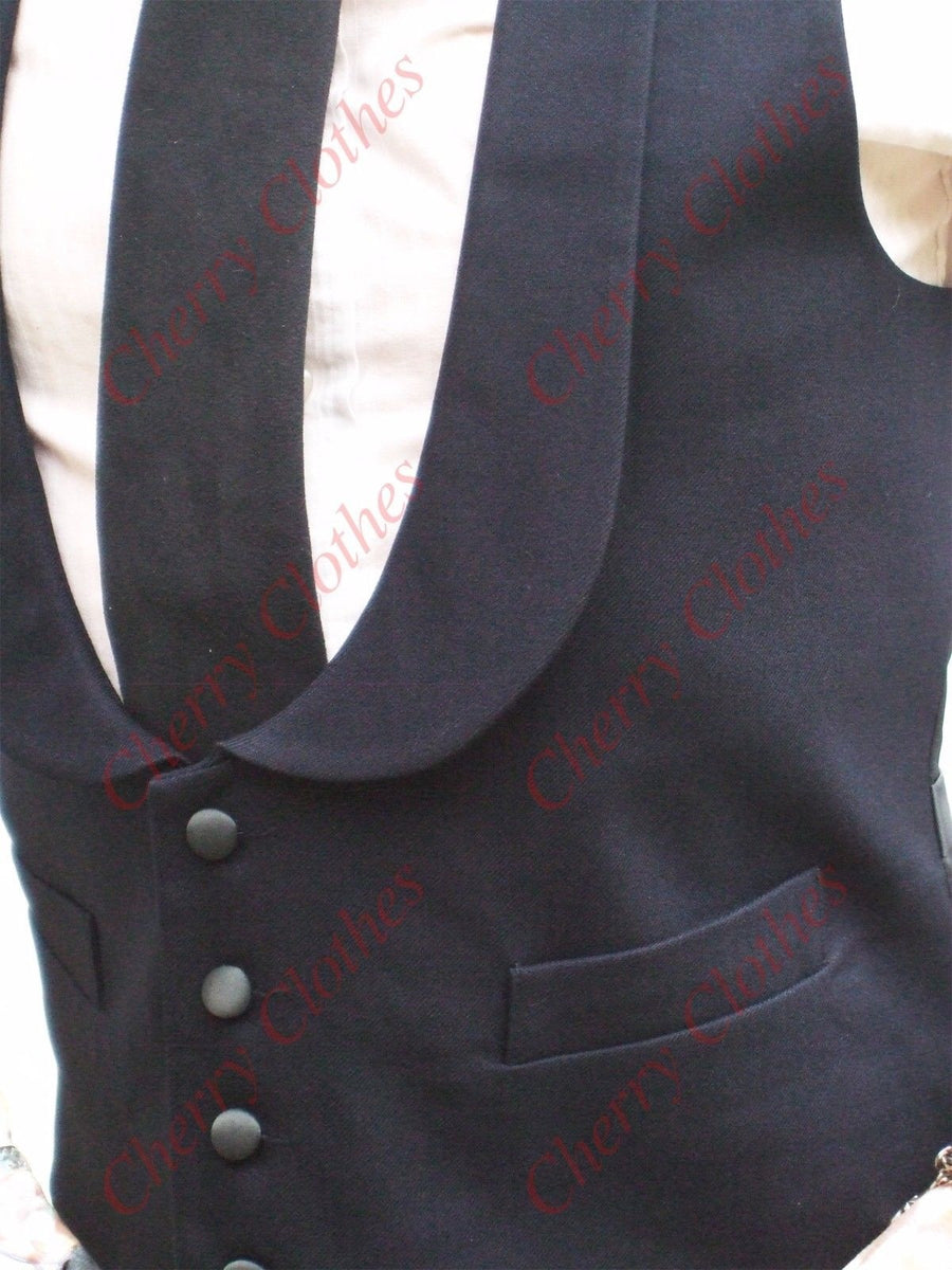 Mens Navy Blue Horseshoe Low U Cut Lapel Collar Waistcoat Vest