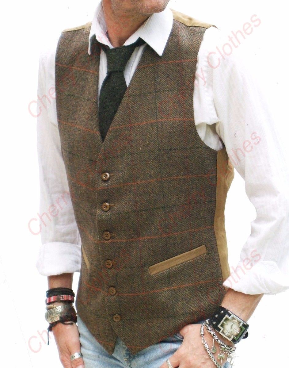 Mens Wool Blend Tweed Rustic Brown Check Herringbone Cherry Clothes