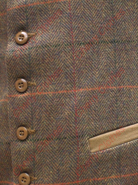 Waistcoat | Mens Wool Blend Tweed Rustic Brown Check Herringbone Waistcoat Vest All Sizes
