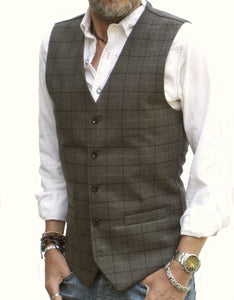 Mens Waistcoat - Brown Check Tweed Style Vest Gilet All Sizes