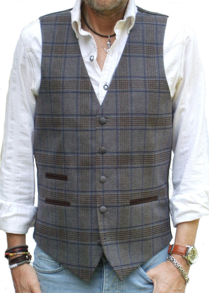 Mens Waistcoat - Brown Multi Check Tweed Style Vest Gilet All Sizes