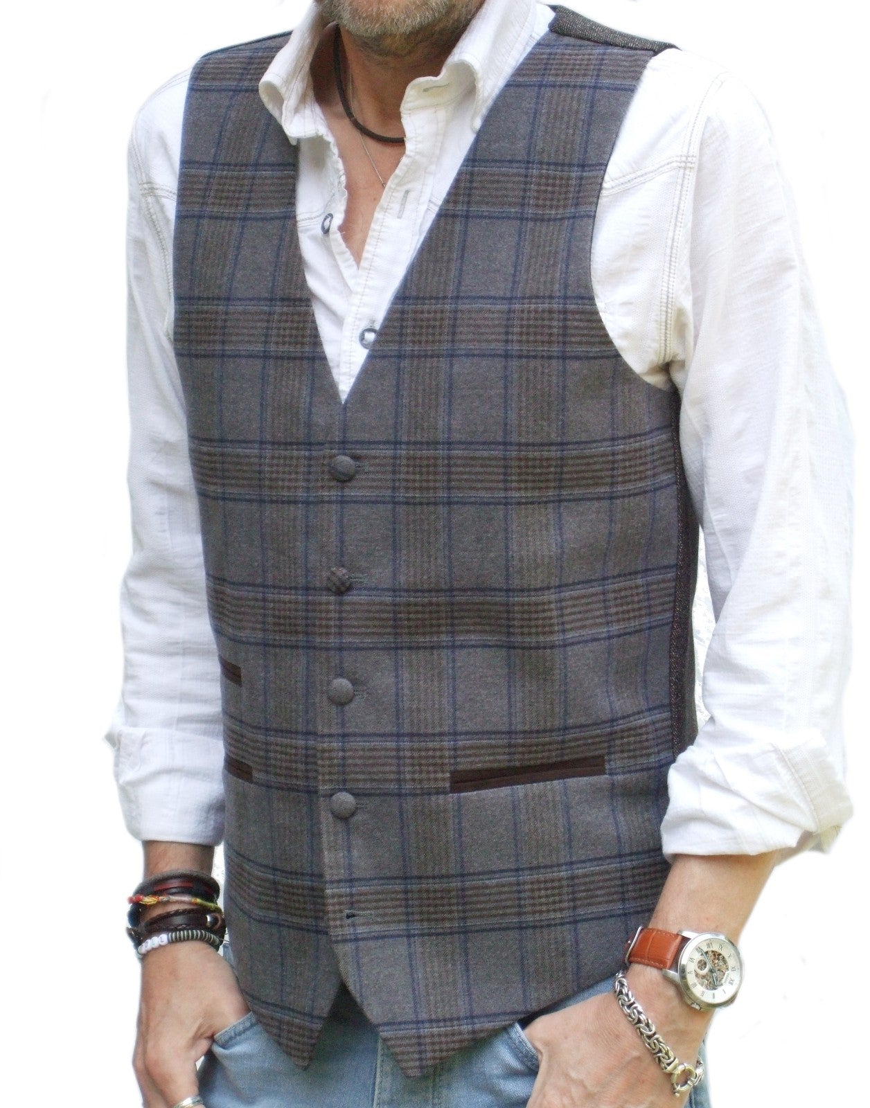 Mens Waistcoat - Brown Multi Check Tweed Style Vest Gilet All Sizes