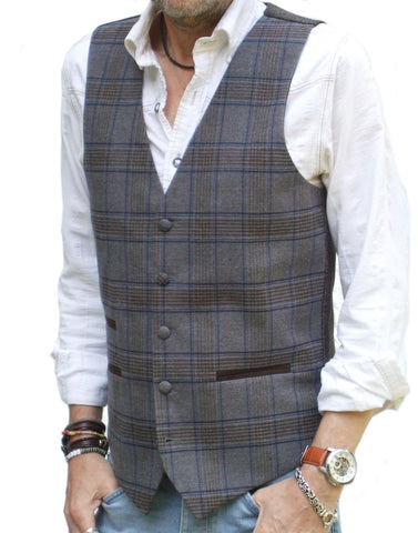 Mens Waistcoat - Brown Multi Check Tweed Style Vest Gilet All Sizes