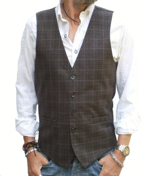 Mens Waistcoat - Brown Check Tweed Style Vest Gilet All Sizes