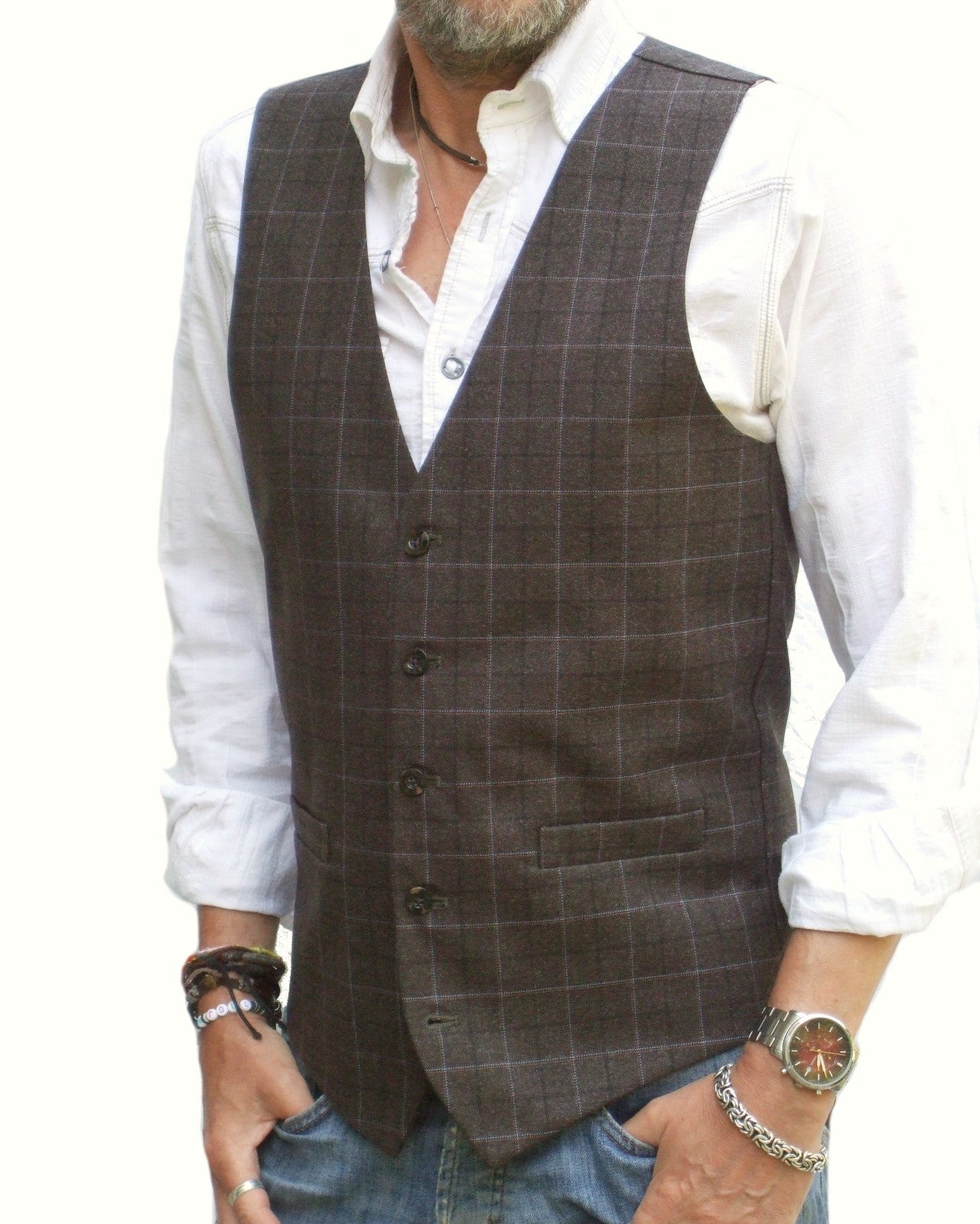 Mens Waistcoat - Brown Check Tweed Style Vest Gilet All Sizes