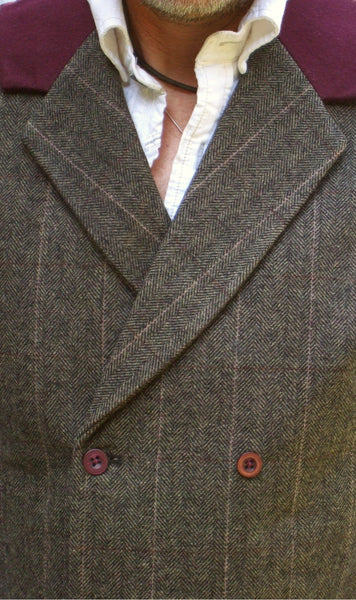 Mens Wool Blend Tweed Herringbone Stripe Double Breasted Waistcoat Vest Brown