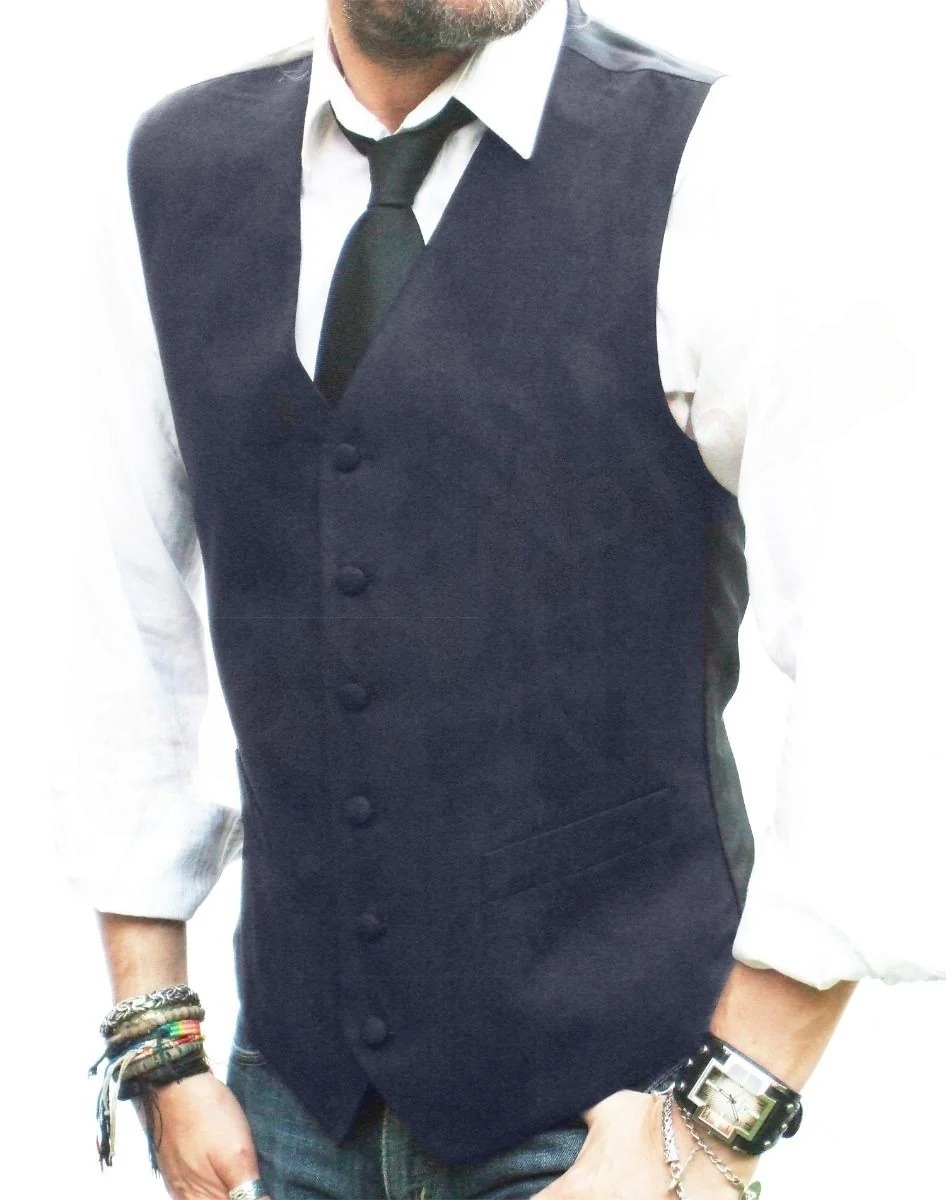 Mens Faux Suede Navy Blue Waistcoat Vest Gilet - All Sizes S M L Xl Xxl 3xl 4xl LLoyd Attree & Smith