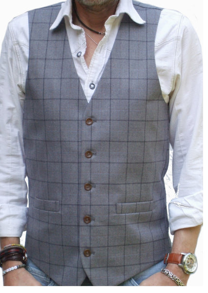 Mens Waistcoat - Grey Gray Check Tweed Style Vest Gilet All Sizes