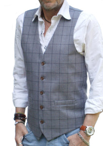 Mens Waistcoat - Grey Gray Check Tweed Style Vest Gilet All Sizes