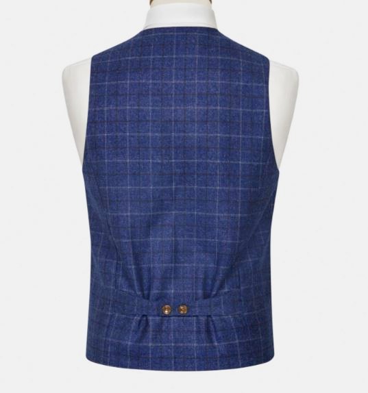 Mens Waistcoat - Navy Blue Check Tweed Style Vest Gilet All Sizes