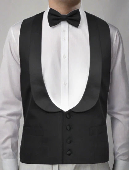 Mens Black Scoop Cut Tuxedo Lapel Shawl Collar Waistcoat Vest Gilet- M L Xl Xxl Lloyd Attree & Smith