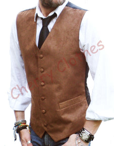 Mens Faux Suede Tan Brown Waistcoat Vest Gilet-  All Sizes  S M L Xl Xxl 3xl 4xl