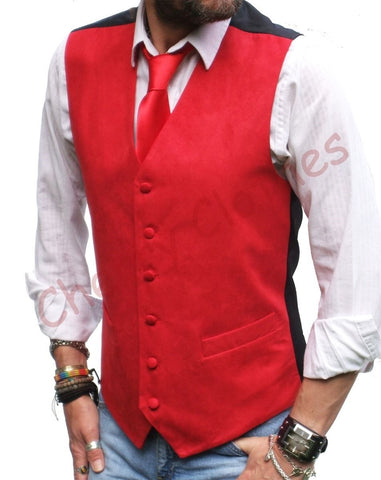 Mens Faux Suede Red Waistcoat Vest Gilet - All Sizes S M L Xl Xxl 3xl 4xl