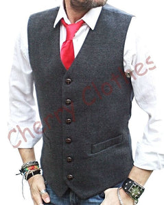 Mens Tweed Wool Blend Micro Check Grey Gray Waistcoat Vest  All Sizes M L Xl Xxl