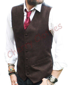 Mens Faux Suede Brown Waistcoat Vest Gilet - All Sizes  S M L Xl Xxl 3xl 4xl