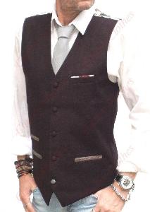 Waistcoat | Mens Dark Burgundy Wine Waistcoat Vest Gilet -Vintage Cars Theme