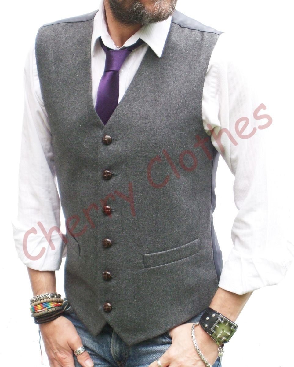 Mens Tweed Grey Gray Wool Worsted  Waistcoat Vest - All Sizes  M L Xl Xxl