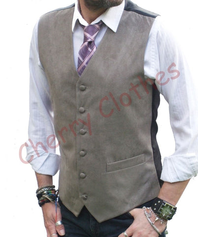 Mens Faux Suede Taupe (Grey Gray Brown) Waistcoat Vest S M L Xl Xxl 3xl 4xl