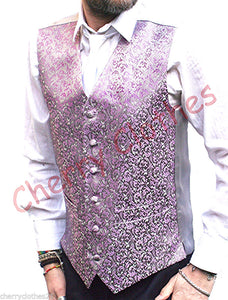 Mens Lilac Pink Silver Grey Wedding Waistcoat Vest - All Sizes S  M L Xl Xxl