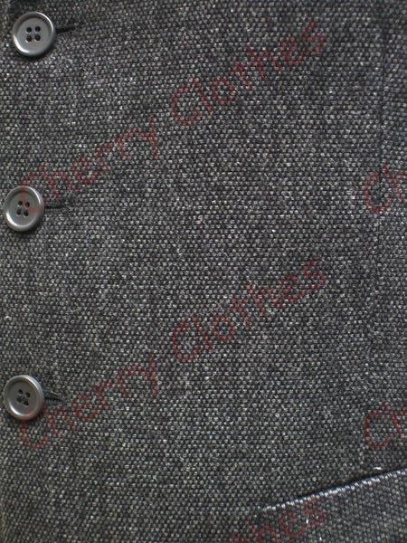 Mens Wool Blend Grey Gray Donegal Tweed Lapel Collar Waistcoat Vest Tailored Fit