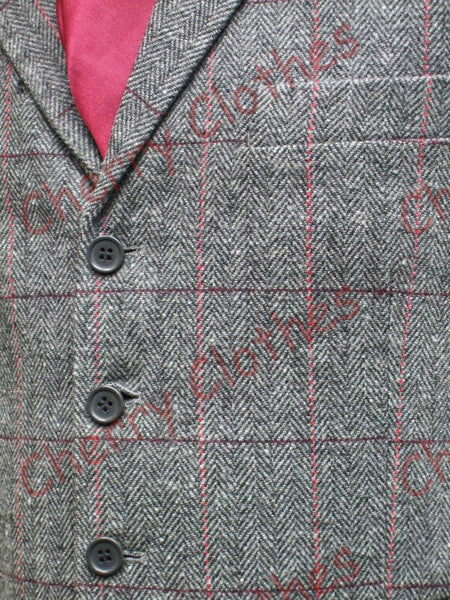 Mens Wool Blend Tweed Grey Gray Tailored Fit Lapel Collar Waistcoat Vest Gilet