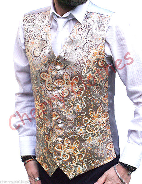 Mens Gold Grey Gray Silver Wedding Fancy Waistcoat Vest  All Sizes S  M L Xl Xxl