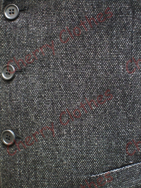 Mens Wool Blend Grey Gray Lapel Collar Donegal Tweed Waistcoat Vest Tailored Fit