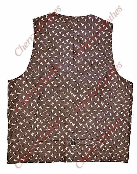 Mens Tweed Style Brown Check Lapel Collar Waistcoat Vest Gilet - Waistcoats