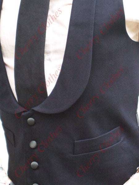 Mens Navy Blue Horseshoe Low U Cut Lapel Collar Waistcoat Vest Gilet- M L Xl Xxl