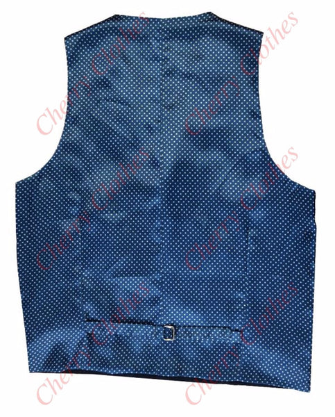 Mens Tweed Style Blue & Brown Check Lapel Collar Waistcoat Vest - Tailored Fit