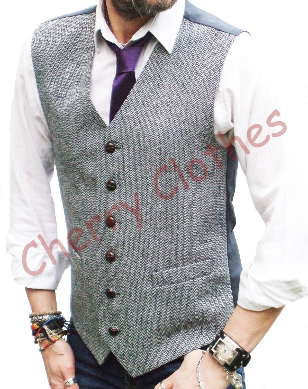 Mens Waistcoat Wool Blend Tweed Waistcoats Vest Gilet - All Sizes