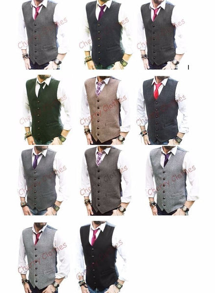 Mens Waistcoat Wool Blend Tweed Waistcoats Vest Gilet - All Sizes