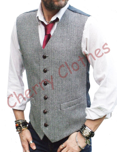 Mens Waistcoat Wool Blend Tweed Waistcoats Vest Gilet - All Sizes