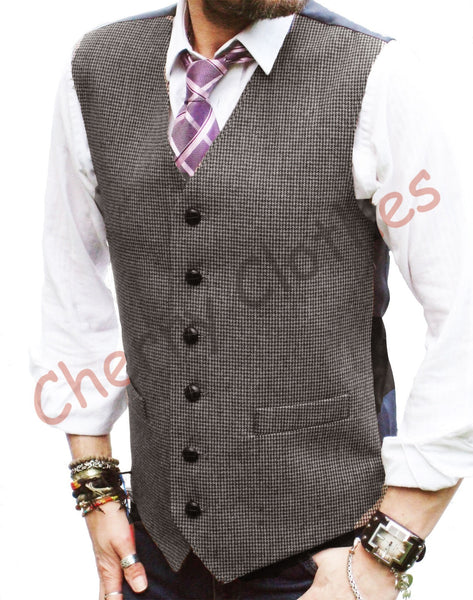 Mens Waistcoat Wool Blend Tweed Waistcoats Vest Gilet - All Sizes