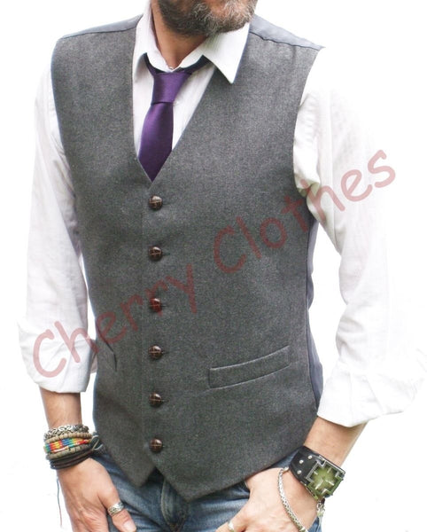 Mens Waistcoat Wool Blend Tweed Waistcoats Vest Gilet - All Sizes