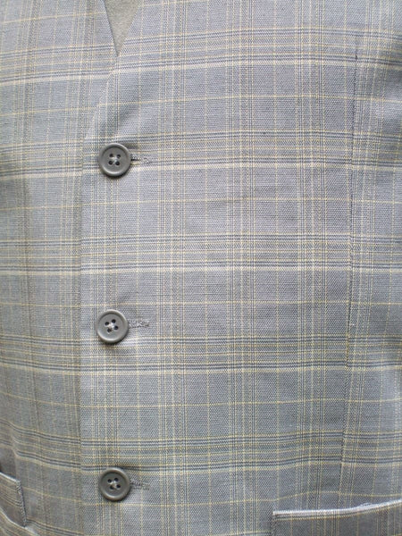 Mens Grey Gray And Yellow Check Waistcoat Slim Fit Vest - 34" 36" 38" 40"