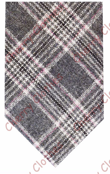 Waistcoat | Mens Wool Blend Tweed Grey Gray Pink Check Lapel Collar Tailored Waistcoat Vest