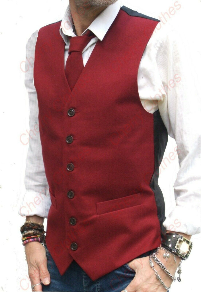 Mens Classic Country Waistcoat -Wine Red Waistcoats Vest Gilet