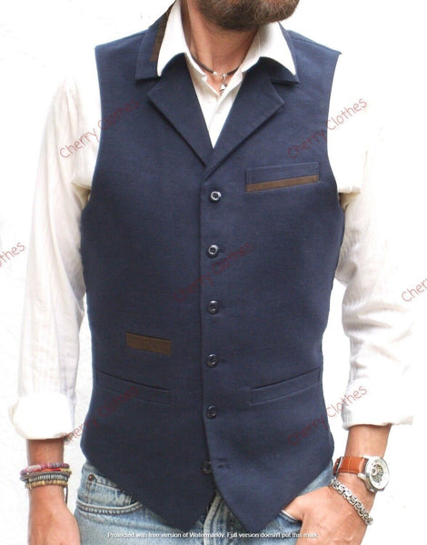 Waistcoat | Mens Moleskin Cotton Waistcoat Vest Navy Blue   S M L XL XXL 3XL