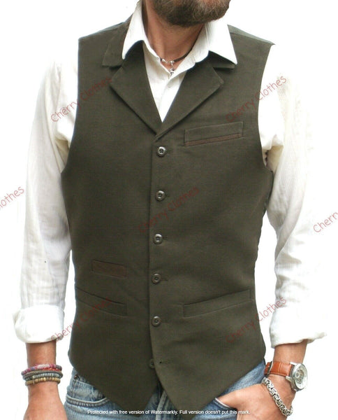 Mens Moleskin Cotton Waistcoat Vest Olive Green   S M L XL XXL 3XL