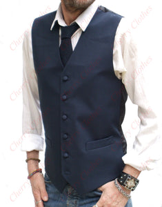 Mens Navy Blue Panama Waistcoat Vest Gilet - Classic S M L Xl XXL