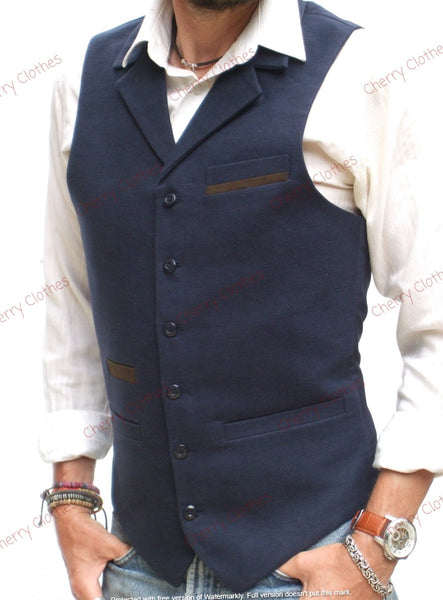 Mens Moleskin Cotton Waistcoat Vest Navy Blue   S M L XL XXL 3XL