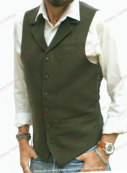 Mens Moleskin Cotton Waistcoat Vest Olive Green   S M L XL XXL 3XL