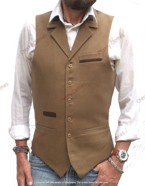 Waistcoat | Mens Moleskin Cotton Waistcoat Vest Latte Brown  S M L XL XXL 3XL