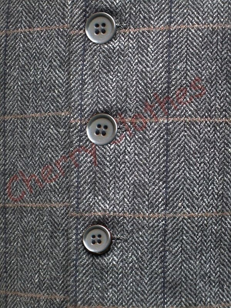 Mens Wool Blend Tweed Grey Gray Herringbone Check Waistcoat Vest Gilet - S - 4xl