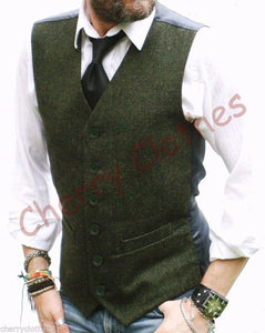 Mens Tweed Wool Blend Green Fleck Waistcoat Vest Gilet -   S M L Xl Xxl 3xl 4xl