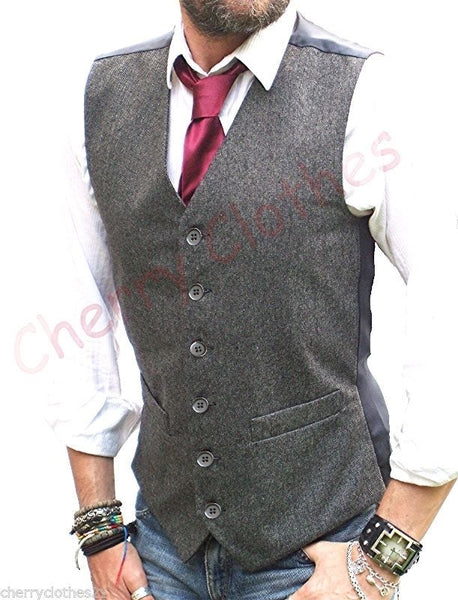 Mens Tweed Wool Blend Grey Gray Donegal Waistcoat Vest - Gilet - S M L Xl Xxl