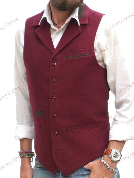 Mens Moleskin Cotton Waistcoat Vest Burgundy Wine Red  S M L XL XXL 3XL